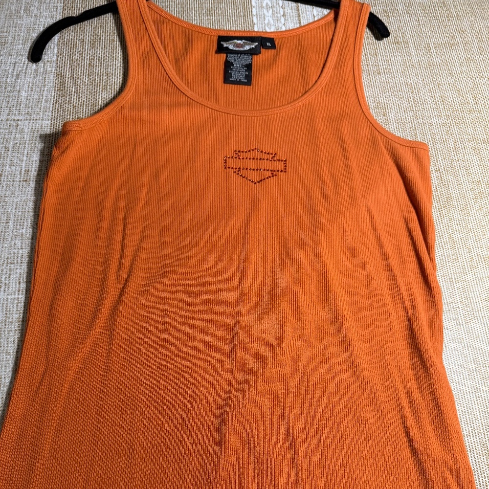 Harley-Davidson Tank Top w/ orange rhinestones size XL